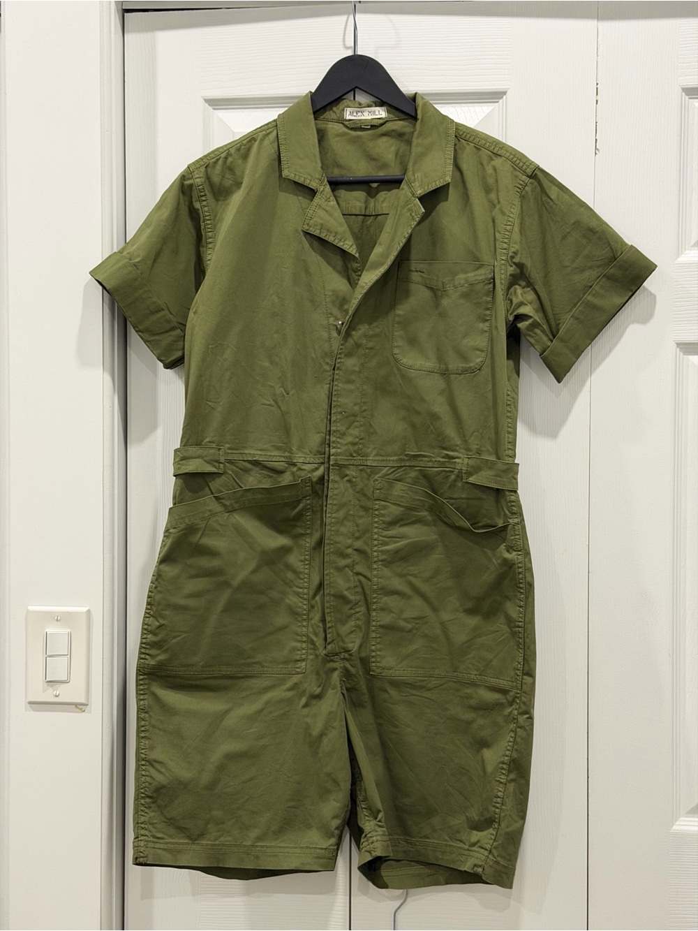 Alex Mill Olive Green Short-Sleeve Utility Romper